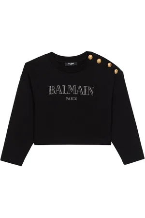 Balmain Felpa nera logo strass e bottoni spalla