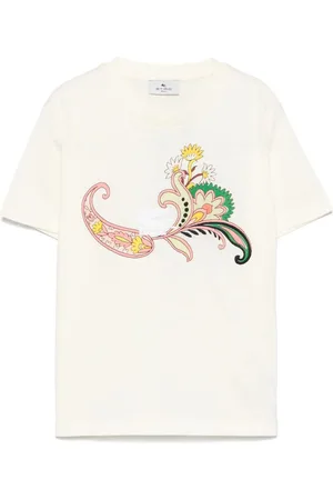 Etro T-shirt avorio stampa ricamata