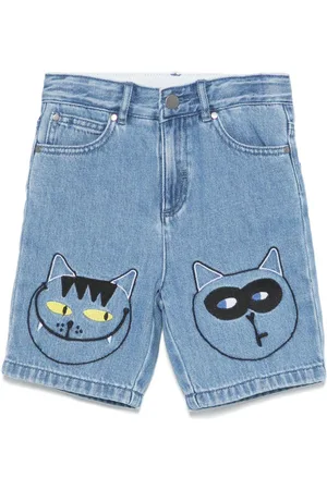 Stella McCartney Bermuda denim con gatti ricamati