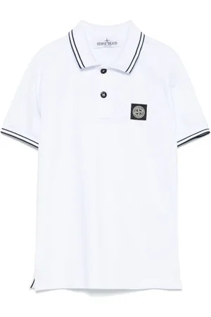 Stone Island Polo bianca orli a contrasto con mini etichetta