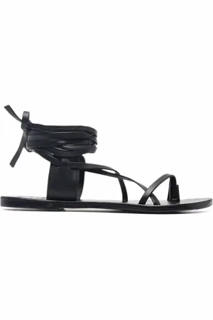 MANEBI St Tropez Tie-Up Leather Sandals Tie- up nero