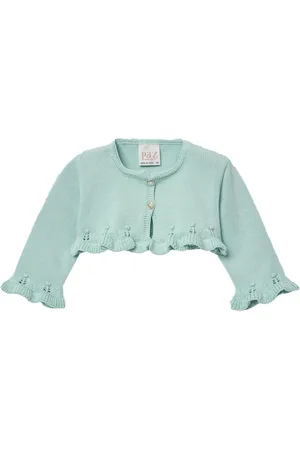 PAZ RODRIGUEZ Cardigan crop verde acqua con ricami