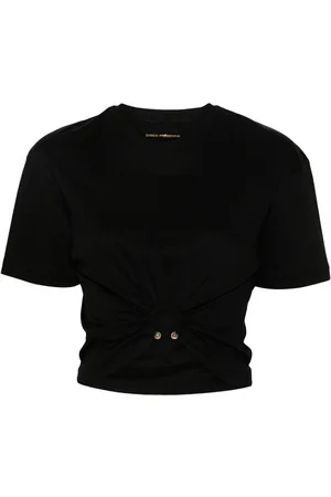 Paco rabanne T-shirt nera arricciata con anello