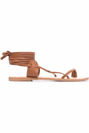 MANEBI St Tropez Tie-Up Leather Sandals tie-up tan