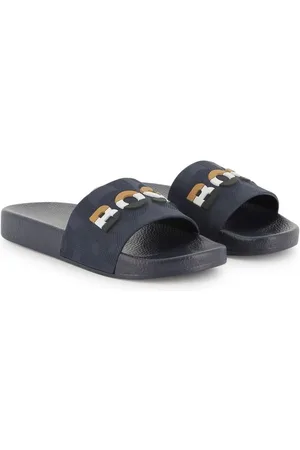 HUGO BOSS Ciabatta blu fascia con logo gommato