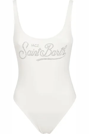 MC2 SAINT BARTH Costume lora intero bianco logo strass