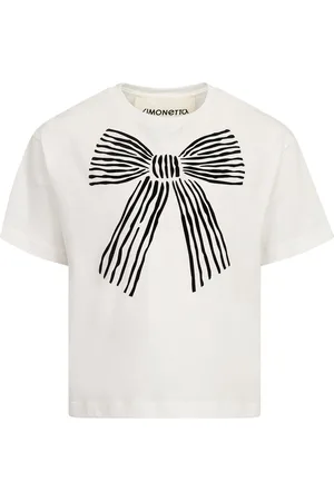 Simonetta T-shirt bianca con stampa fiocco nero
