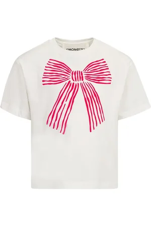 Simonetta T-shirt bianca con stampa fiocco frontale fucsia