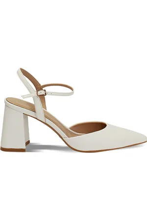 Décolleté slingback donna bianche, tacco largo 8 cm