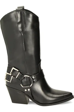PrimaDonna Stivali texani neri in pelle con fibbie, tacco 7 cm
