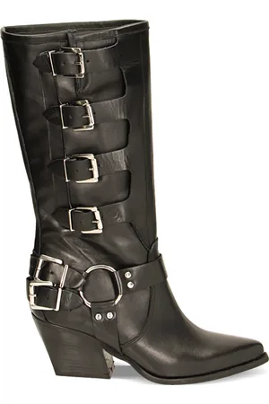 PrimaDonna Stivali texani in pelle nera con fibbie, tacco 7 cm