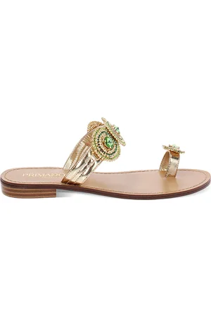 PrimaDonna Sandali bassi donna oro con pietre verdi in laminato