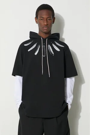 MARCELO BURLON Felpa in cotone Collar Feathers Dbl Sleeves uomo colore con cappuccio CMAB044S24JER0021001
