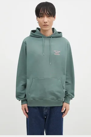 Drôle de Monsieur Felpa in cotone Le Hoodie Slogan uomo colore con cappuccio con applicazione E-HO162-CO127-DGN