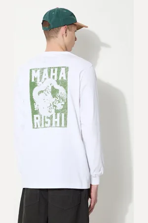 Maharishi Top a maniche lunghe in cotone Woodblock Dragon L/S colore 1277.WHITE