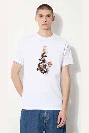 Maharishi T-shirt in cotone Original Dragon uomo colore con applicazione 5125.WHITE