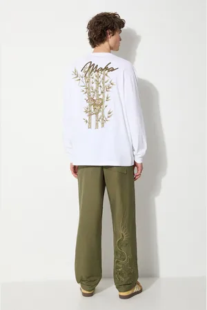 Maharishi Top a maniche lunghe in cotone Dragon Bamboo colore con applicazione 5080.WHITE