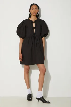 Ganni Vestito in cotone Cotton Poplin Tie String Mini Dress colore F9005