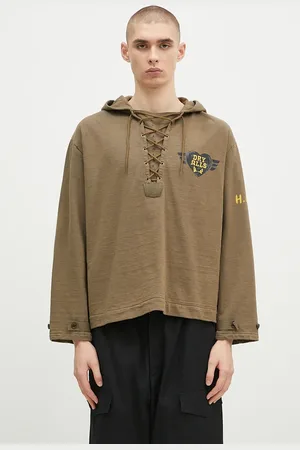 HUMAN MADE Felpa in cotone Lace-Up Hooded Pullover uomo colore con cappuccio HM28CS007