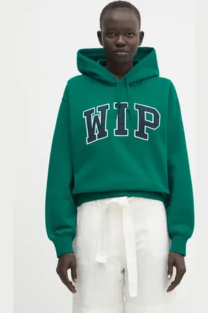 Carhartt Felpa Hooded WIP Sweat donna colore verde con cappuccio con applicazione I034719