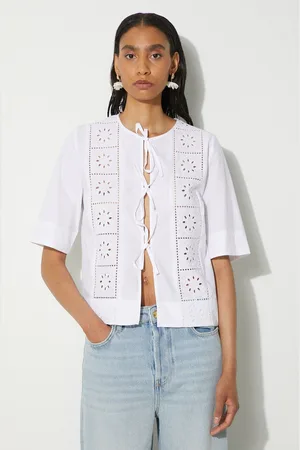 Ganni Camicia in cotone Broderie Anglaise Tie Blouse donna colore F9655