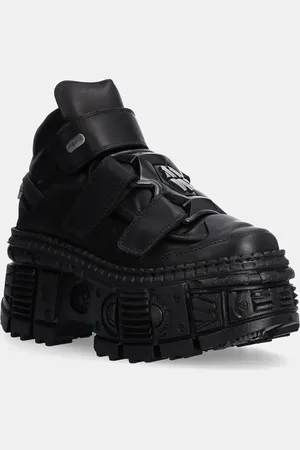 New Rock Scarpe in pelle Crust Negro Negro + Tank Casco Negro donna colore M-WALL285-S2