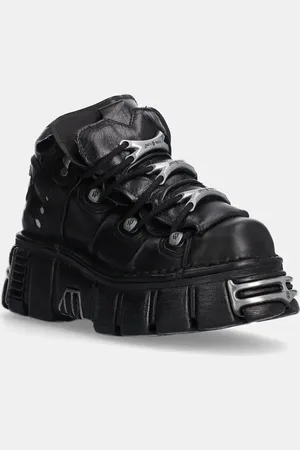 New Rock Sneakers in pelle Itali Negro + Nomada Negro + Tower Negro Acero colore M-106-S1