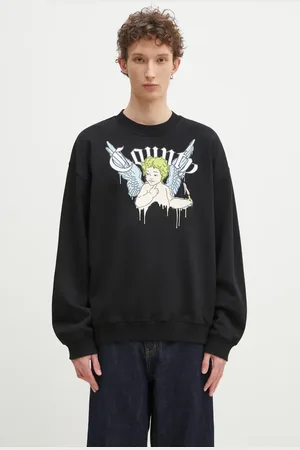 MARCELO BURLON Felpa in cotone County Angel Boxy Crewneck Black Multico uomo colore CMBA09CS25FLE0011084
