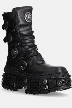 New Rock Stivali da motociclista in pelle Itali Negro Nomada Negro + Tank Casco Negro donna colore M-WALL373-S11