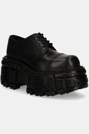 New Rock Scarpe in pelle CRUST NEGRO + TANK NEGRO donna colore M-TANKMILI003-S1