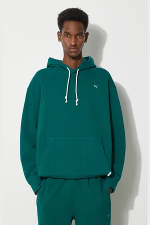 PUMA Felpa in cotone MMQ uomo colore verde con cappuccio 675988