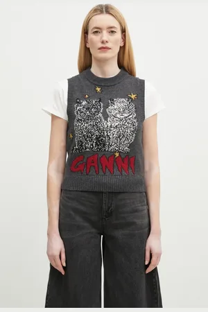 Ganni Maglione in misto lana Graphic Wool Mix Cats Vest donna colore K2375
