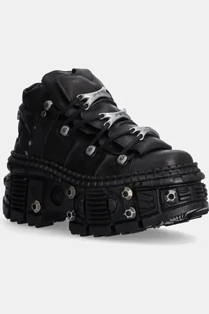 New Rock Sneakers in pelle Crust Negro + Tank Casco Negro colore M-WALL106-S25