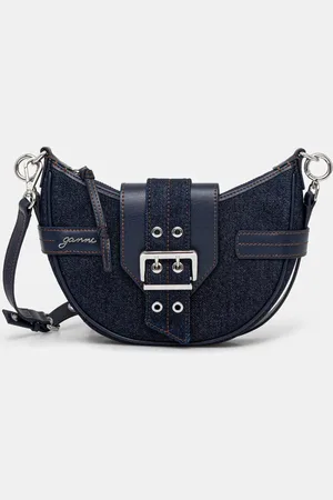 Ganni Borsa a mano in cotone Bucky Bag Small Crossbody Denim colore A6137