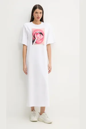 Fiorucci Vestito in cotone Lollipop Mouth Print Maxi T-Dress colore W02SPDTS108CJ01WH03