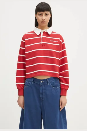 Sporty & Rich Felpa in cotone Serif Logo Cropped Rugby Polo donna colore ST008606300RE33