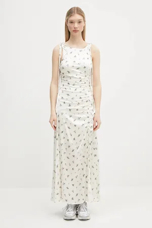 Ganni Vestito Printed Satin Gathered Long colore W0262