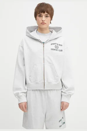 Sporty & Rich Felpa in cotone Varsity Crest Cropped Zip colore con cappuccio ST068606218GY03