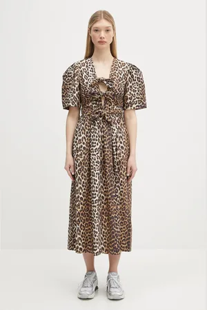 Ganni Vestito in cotone Printed Cotton Tie Strap Midi colore W0373
