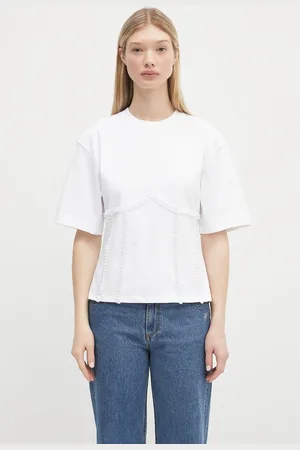 Ganni T-shirt in cotone Heavy Cotton Tie Back Waisted colore T4149