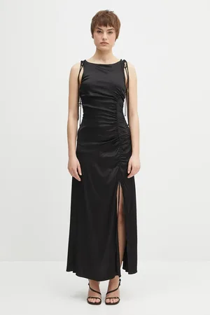 Ganni Vestito Solid Satin Gathered Long colore W0381