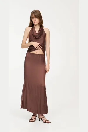 Pull&Bear Gonna Midi Satinata Con Pizzo