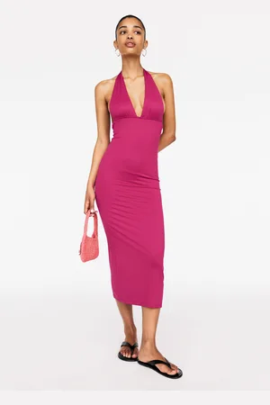 Pull&Bear Vestito Midi In Poliammide Con Scollo A V
