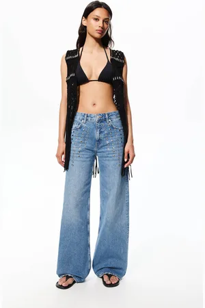 Pull&Bear Jeans Baggy A Vita Media Con Borchie