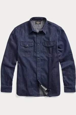 Ralph Lauren Camicia in denim di cotone e lino indaco