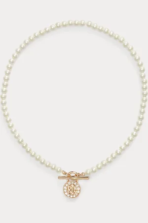 Ralph Lauren Collana con logo pendente e perle
