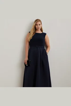 Ralph Lauren Taglie Plus - Abito in faglia e jersey con cintura
