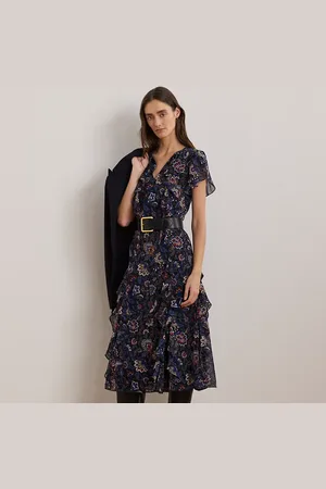 Ralph Lauren Abito in georgette a fiori con volant