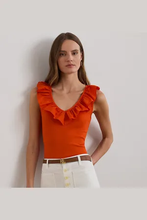 Ralph Lauren Top smanicato in cotone con volant