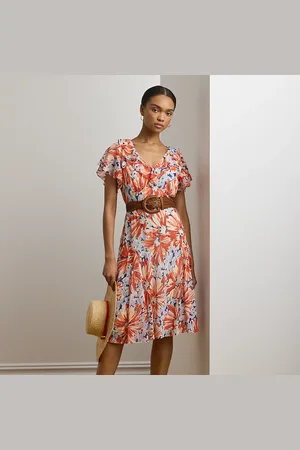 Ralph Lauren Abito in georgette a fiori con volant